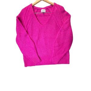 Universal Thread Women`s Bright Lipstick Pink Chunky Knit Pullover Sweater SzL‎